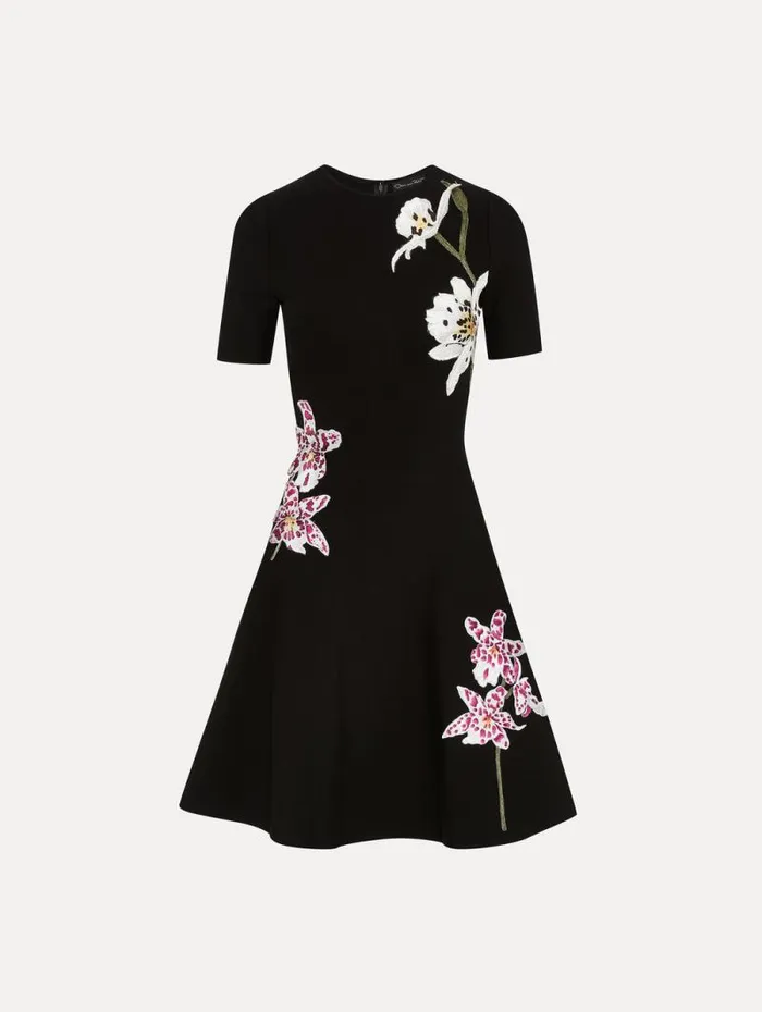 Women Oscar De La Renta Dresses Orchid Threadwork Jacquard Dress Black Multi