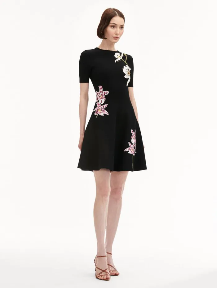 Women Oscar De La Renta Dresses Orchid Threadwork Jacquard Dress Black Multi Women Oscar De La Renta Dresses Orchid Threadwork Jacquard Dress Black Multi