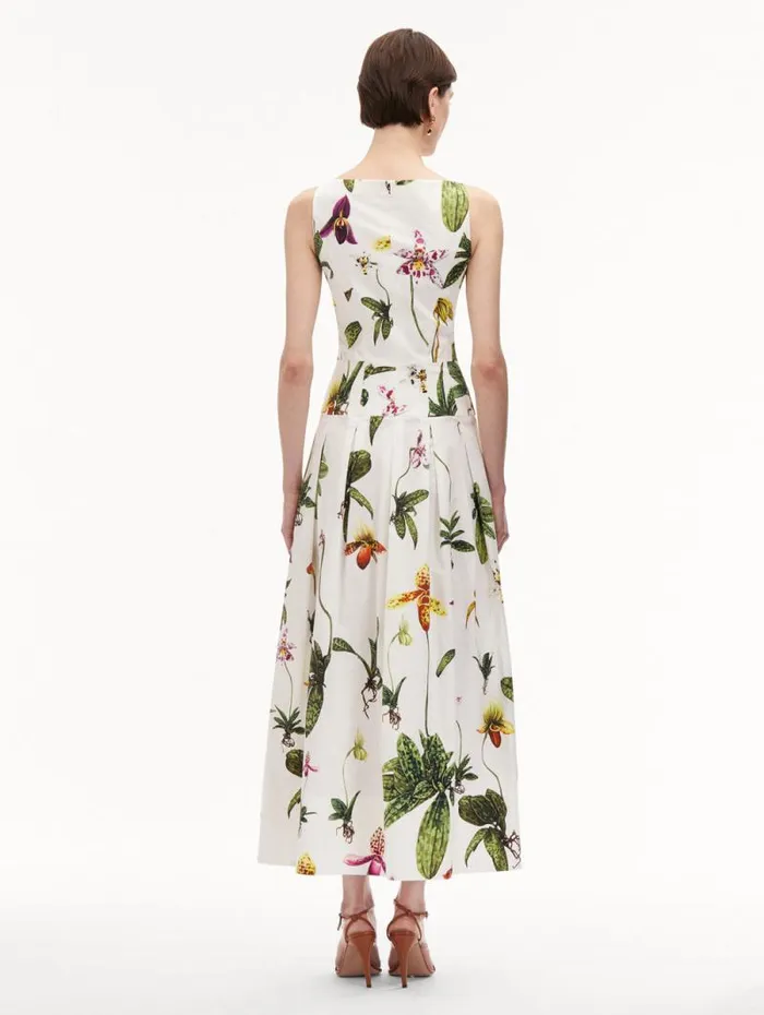 Women Oscar De La Renta Dresses Orchid Zip Front Cotton Poplin Dress White Multi Women Oscar De La Renta Dresses Orchid Zip Front Cotton Poplin Dress White Multi
