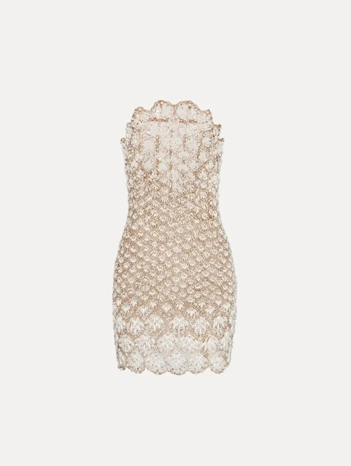 Women Oscar De La Renta Dresses Pearl Embroidered Scallop Dress Pearl