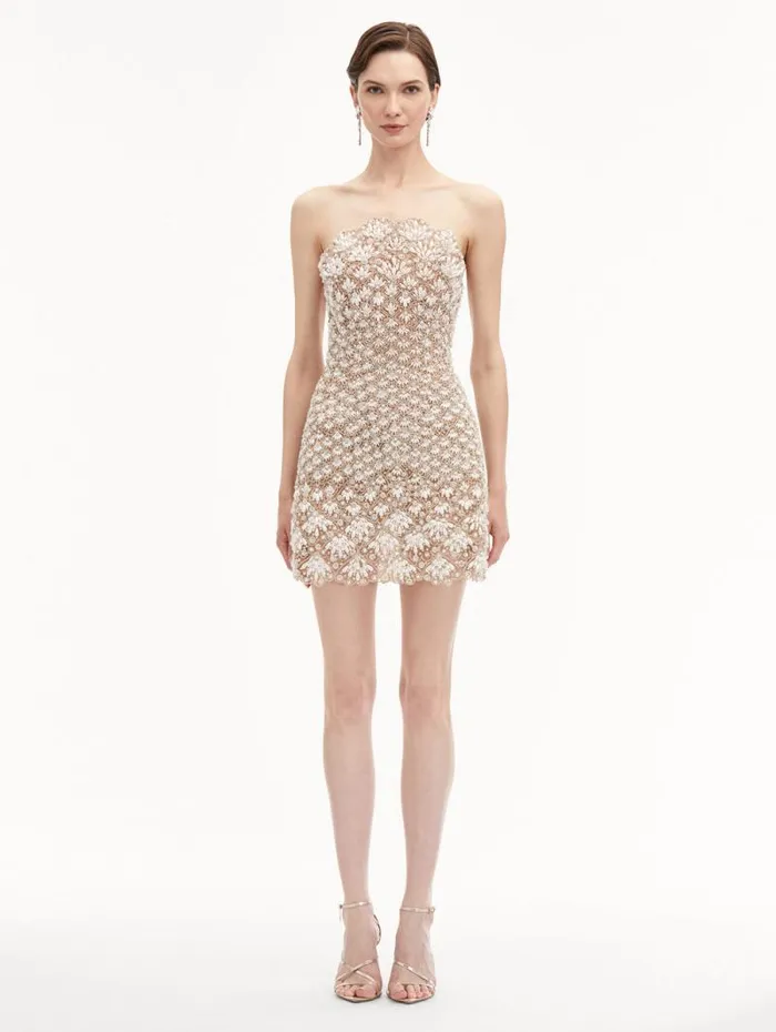 Women Oscar De La Renta Dresses Pearl Embroidered Scallop Dress Pearl Women Oscar De La Renta Dresses Pearl Embroidered Scallop Dress Pearl