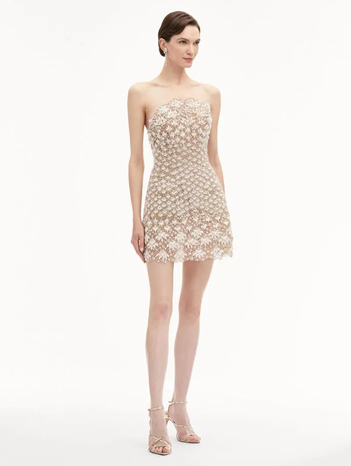 Women Oscar De La Renta Dresses Pearl Embroidered Scallop Dress Pearl Women Oscar De La Renta Dresses Pearl Embroidered Scallop Dress Pearl