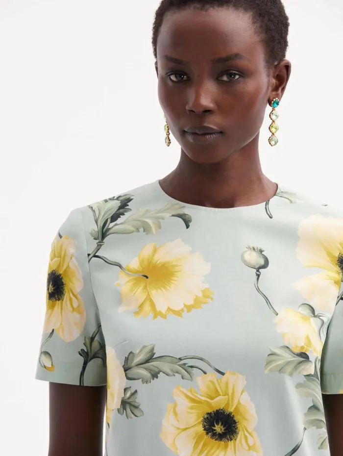 Women Oscar De La Renta Dresses Poppy Cotton Poplin Shift Dress Sage Yellow Women Oscar De La Renta Dresses Poppy Cotton Poplin Shift Dress Sage Yellow
