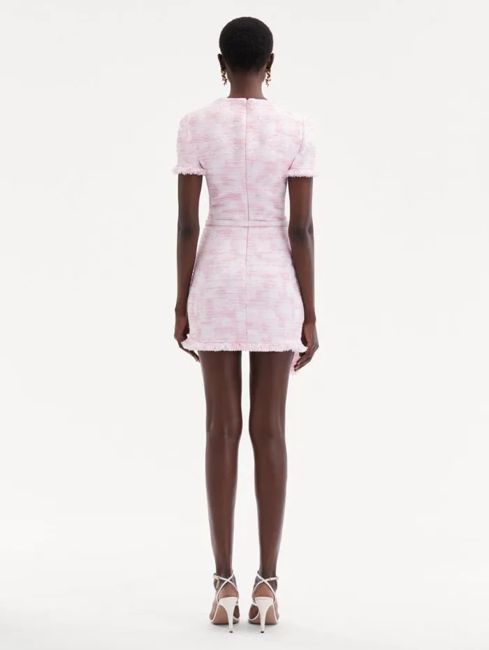 Women Oscar De La Renta Dresses Textured Tweed Draped Dress White Pink Women Oscar De La Renta Dresses Textured Tweed Draped Dress White Pink