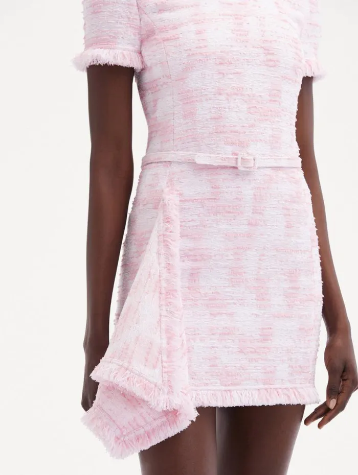 Women Oscar De La Renta Dresses Textured Tweed Draped Dress White Pink Women Oscar De La Renta Dresses Textured Tweed Draped Dress White Pink