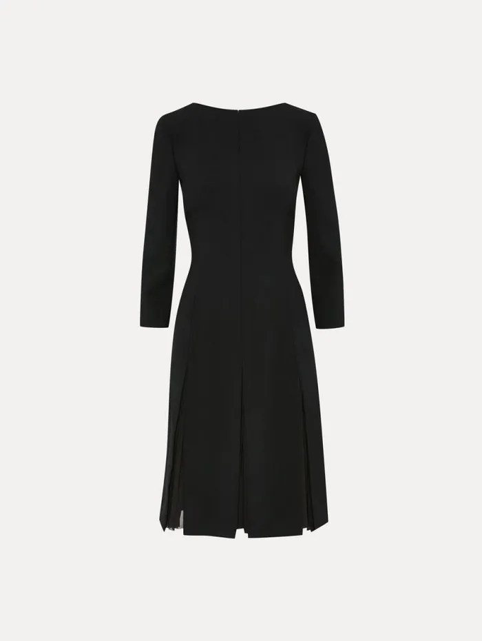 Women Oscar De La Renta Dresses Wool and Chiffon Inset Dress Black