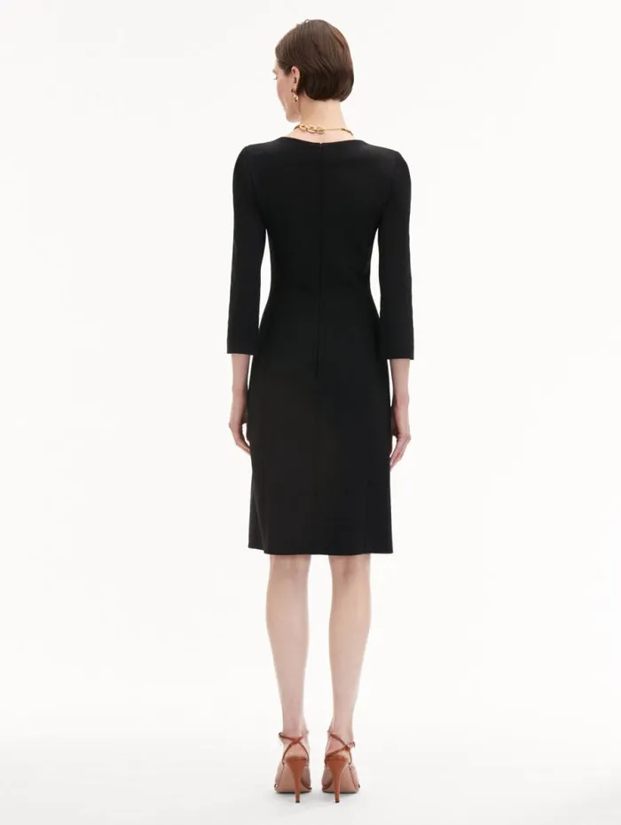 Women Oscar De La Renta Dresses Wool and Chiffon Inset Dress Black