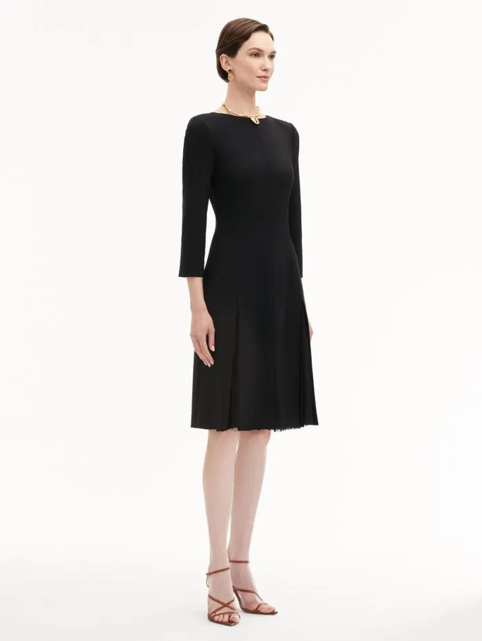 Women Oscar De La Renta Dresses Wool and Chiffon Inset Dress Black