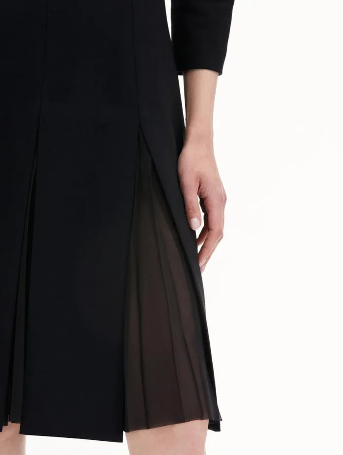 Women Oscar De La Renta Dresses Wool and Chiffon Inset Dress Black