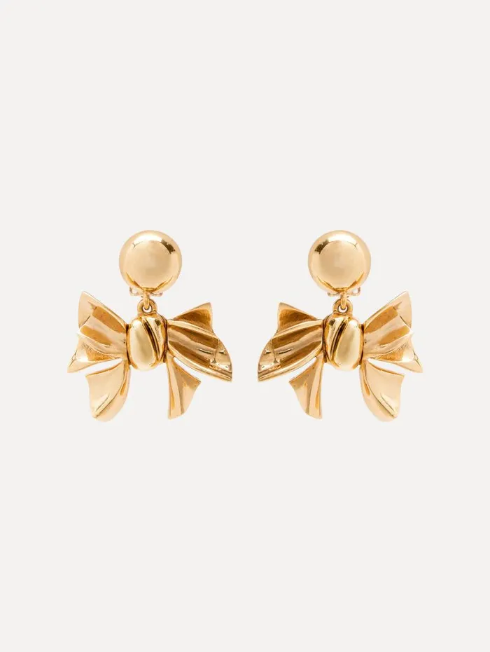 Women Oscar De La Renta Earrings Bow Drop ClipOn Earrings Gold