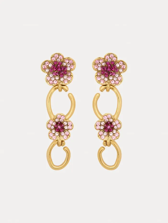 Women Oscar De La Renta Earrings Crystal Flower O Drop Earrings Rose