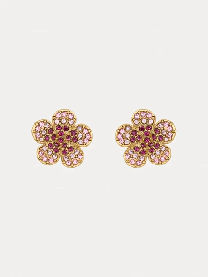 Women Oscar De La Renta Earrings Crystal Flower Stud Earrings Rose