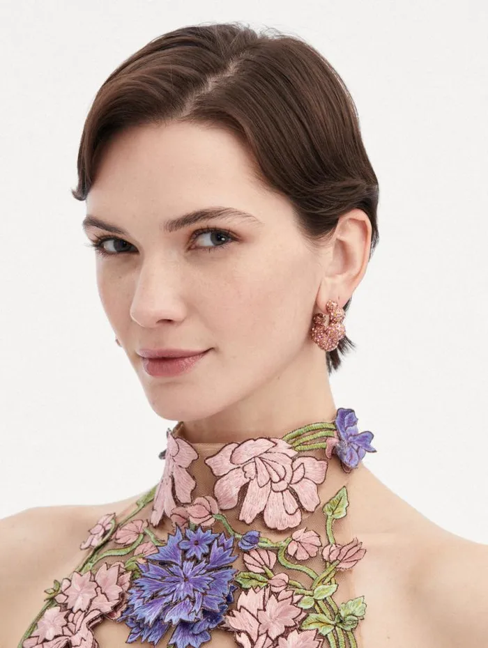 Women Oscar De La Renta Earrings Crystal Sphere Hoop Earrings Rose Women Oscar De La Renta Earrings Crystal Sphere Hoop Earrings Rose