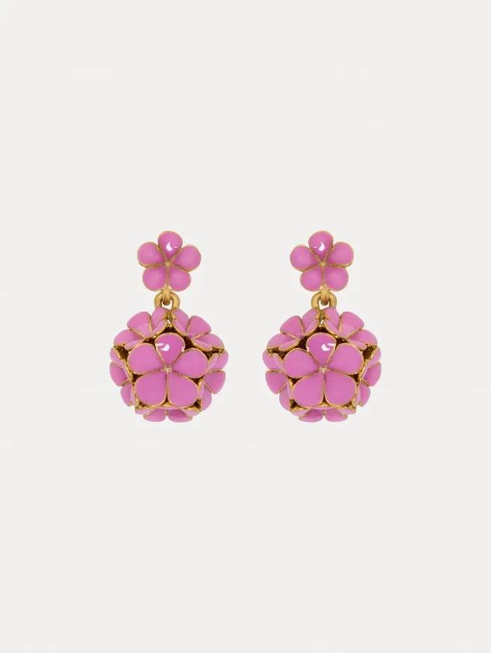 Women Oscar De La Renta Earrings Enamel Flower Drop ClipOn Earrings Rose