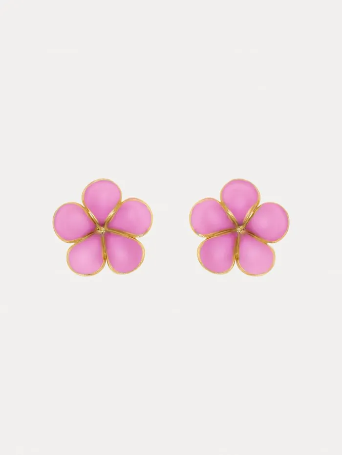Women Oscar De La Renta Earrings Enamel Flower Stud Earrings Rose