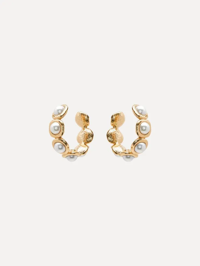 Women Oscar De La Renta Earrings Pearl Sphere Hoop ClipOn Earrings Pearl