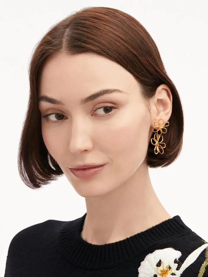 Women Oscar De La Renta Earrings Threaded Flower Drop Earrings Gold