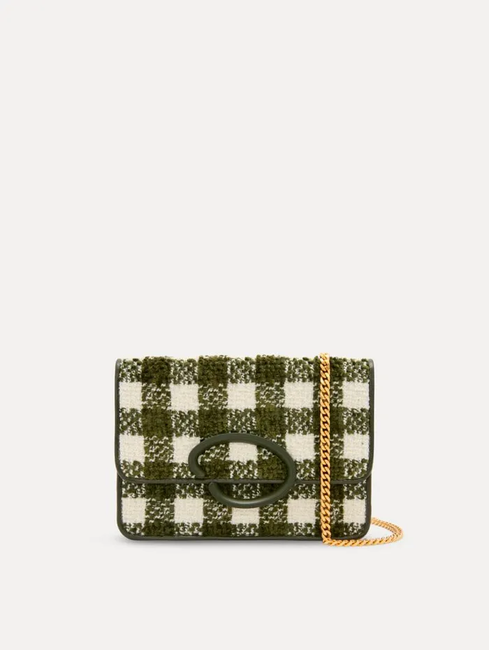 Women Oscar De La Renta Handbags Chenille Check Tweed O Pochette Ivory Olive