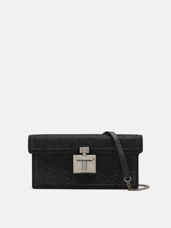 Women Oscar De La Renta Handbags Crystal Pav Alibi Clutch Black