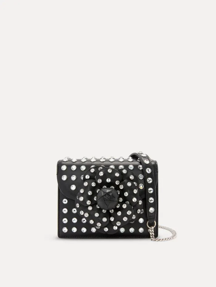 Women Oscar De La Renta Handbags Crystal Stud Mini TRO Bag Black