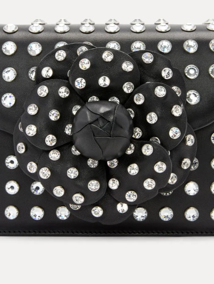 Women Oscar De La Renta Handbags Crystal Stud Mini TRO Bag Black