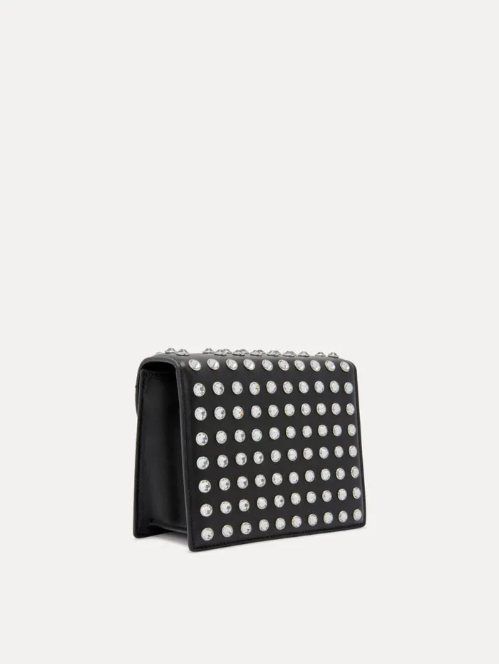 Women Oscar De La Renta Handbags Crystal Stud Mini TRO Bag Black