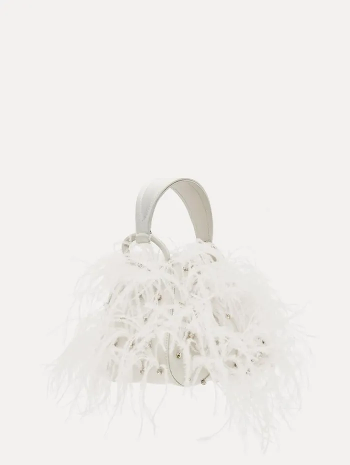 Women Oscar De La Renta Handbags Nano Ostrich Feather O Handle Bag Ivory