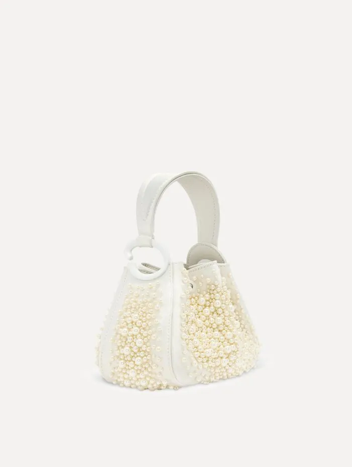 Women Oscar De La Renta Handbags Nano Pearl Embroidered O Handle Bag Pearl