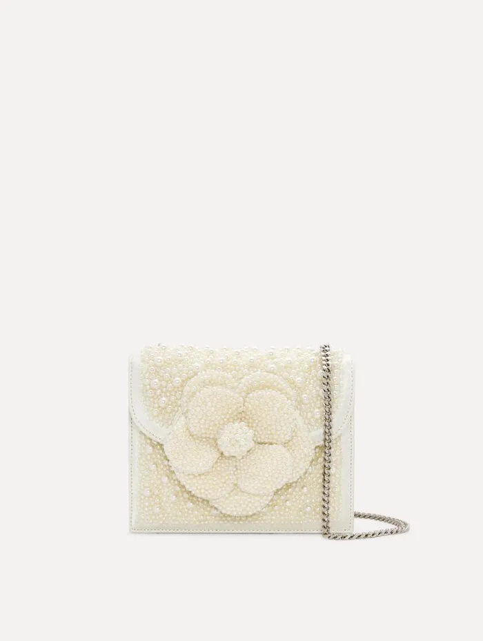 Women Oscar De La Renta Handbags Pearl Embroidered Mini TRO Bag Pearl