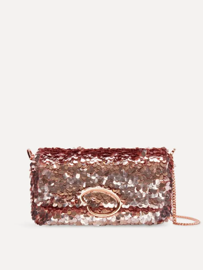 Women Oscar De La Renta Handbags Sequin Embroidered Shoulder Bag Champagne