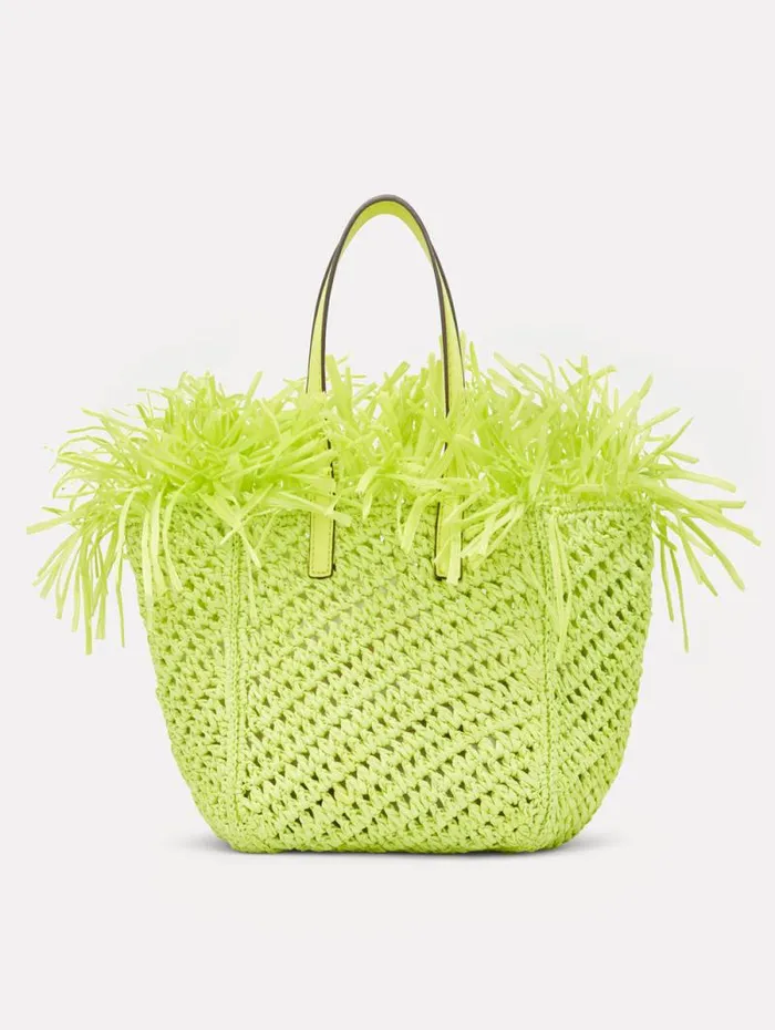 Women Oscar De La Renta Handbags Small Raffia Crochet Square Tote Citrine
