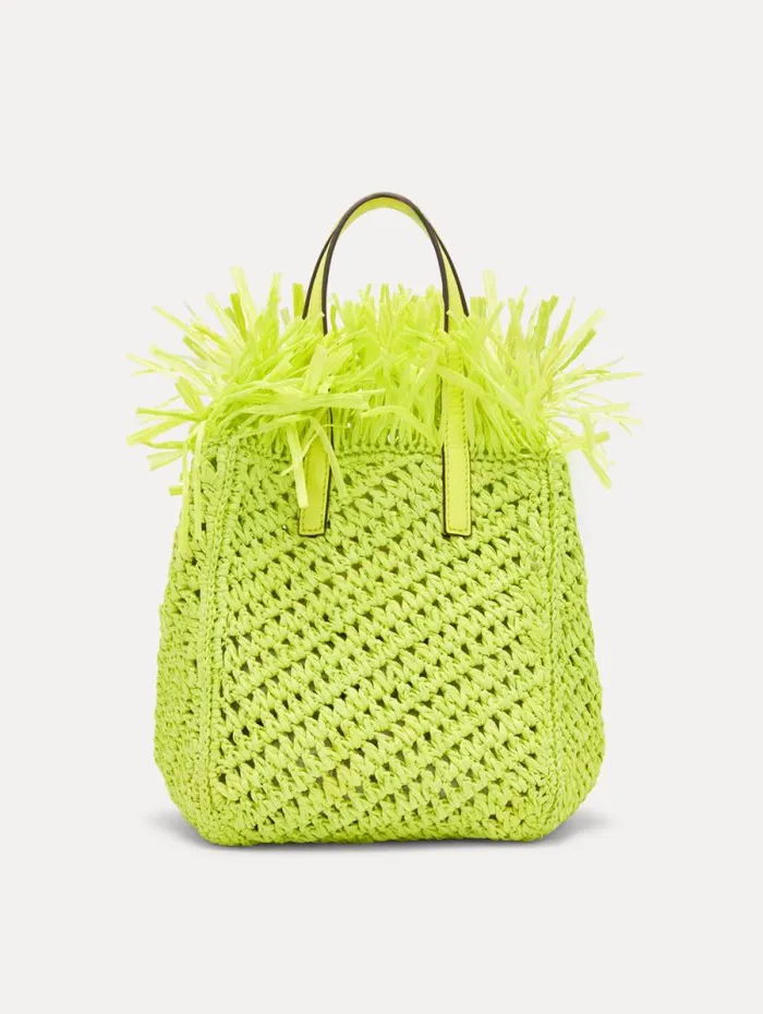 Women Oscar De La Renta Handbags Small Raffia Crochet Square Tote Citrine Women Oscar De La Renta Handbags Small Raffia Crochet Square Tote Citrine