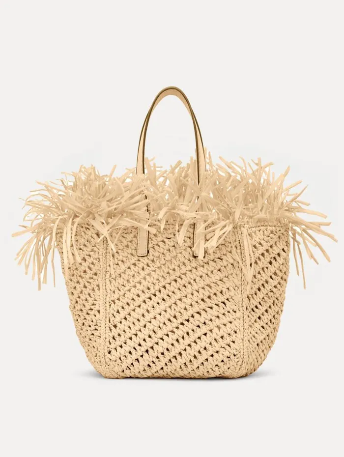 Women Oscar De La Renta Handbags Small Raffia Crochet Square Tote Natural
