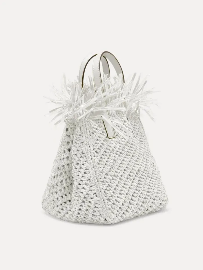 Women Oscar De La Renta Handbags Small Raffia Crochet Square Tote White