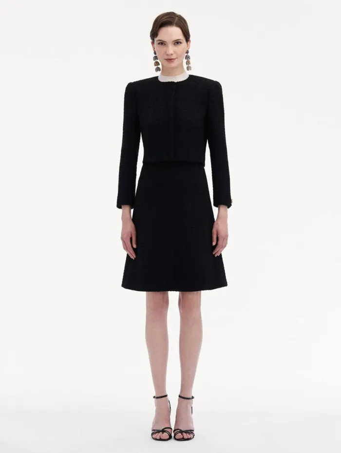 Women Oscar De La Renta Jackets and Coats Bow Button Tweed Jacket Black Women Oscar De La Renta Jackets and Coats Bow Button Tweed Jacket Black