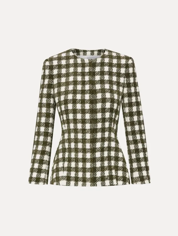 Women Oscar De La Renta Jackets and Coats Chenille Check Tweed Jacket Ivory Olive Women Oscar De La Renta Jackets and Coats Chenille Check Tweed Jacket Ivory Olive