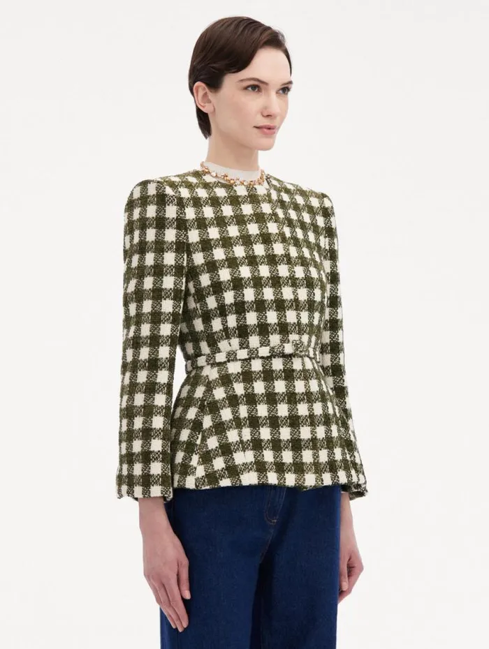 Women Oscar De La Renta Jackets and Coats Chenille Check Tweed Jacket Ivory Olive Women Oscar De La Renta Jackets and Coats Chenille Check Tweed Jacket Ivory Olive