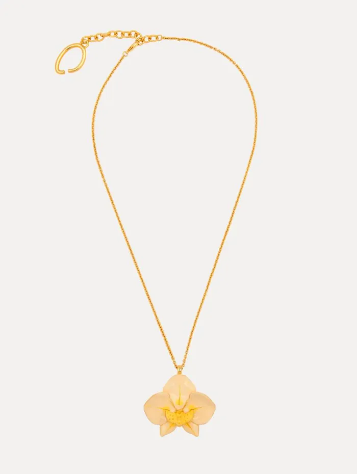 Women Oscar De La Renta Necklaces Enamel Orchid Pendant Necklace Multi