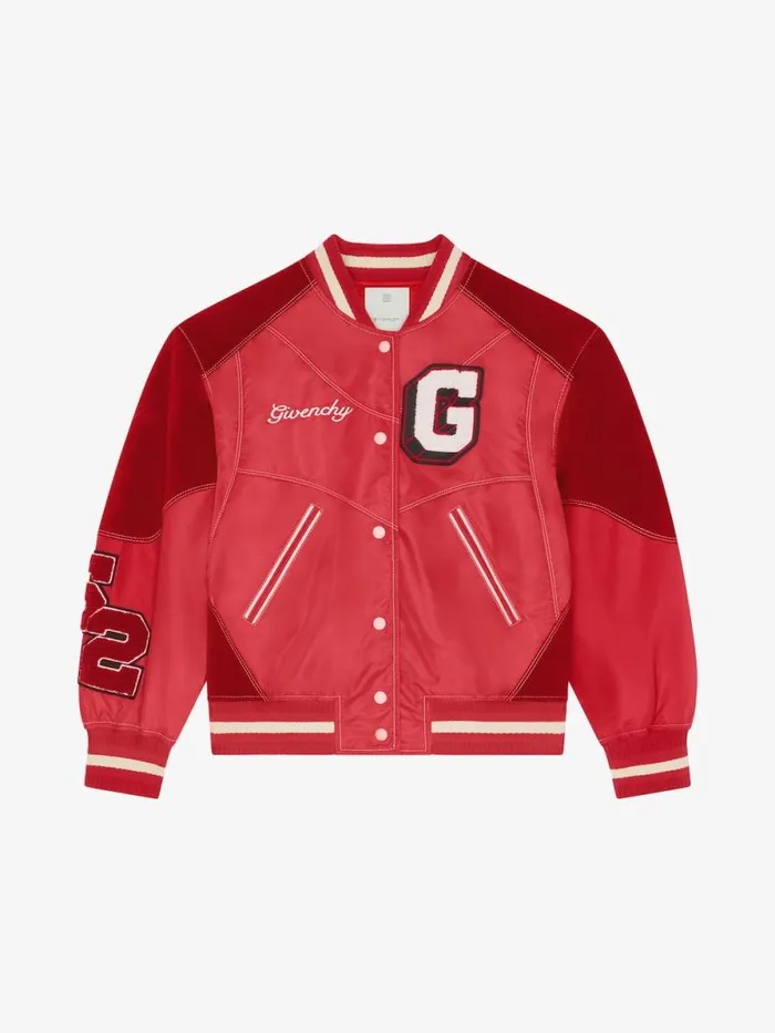 Women Outerwear and Blousons Givenchy GIVENCHY College Bimaterial Varsity Jacket Red Cherry