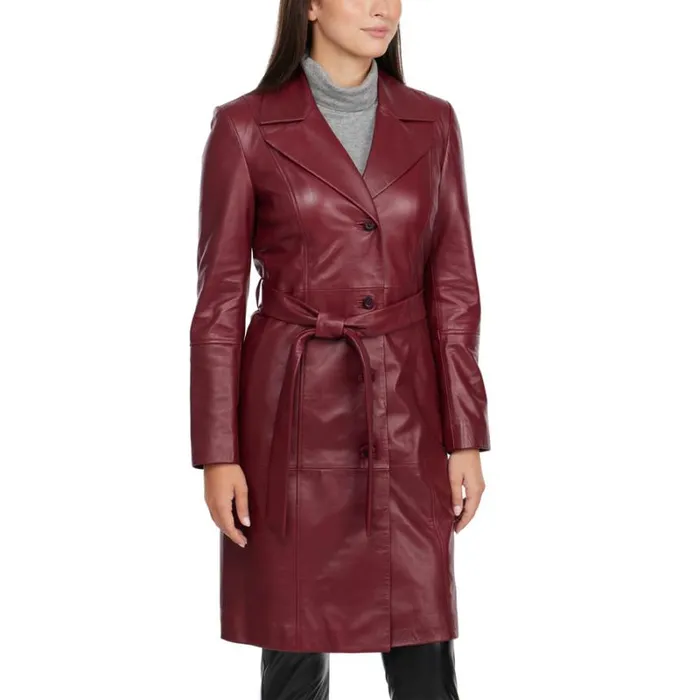 Women Outerwear Badgley Mischka Yuna Single Breasted Leather Trench Coat Oxsblood