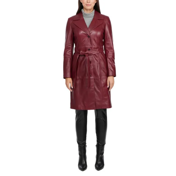 Women Outerwear Badgley Mischka Yuna Single Breasted Leather Trench Coat Oxsblood