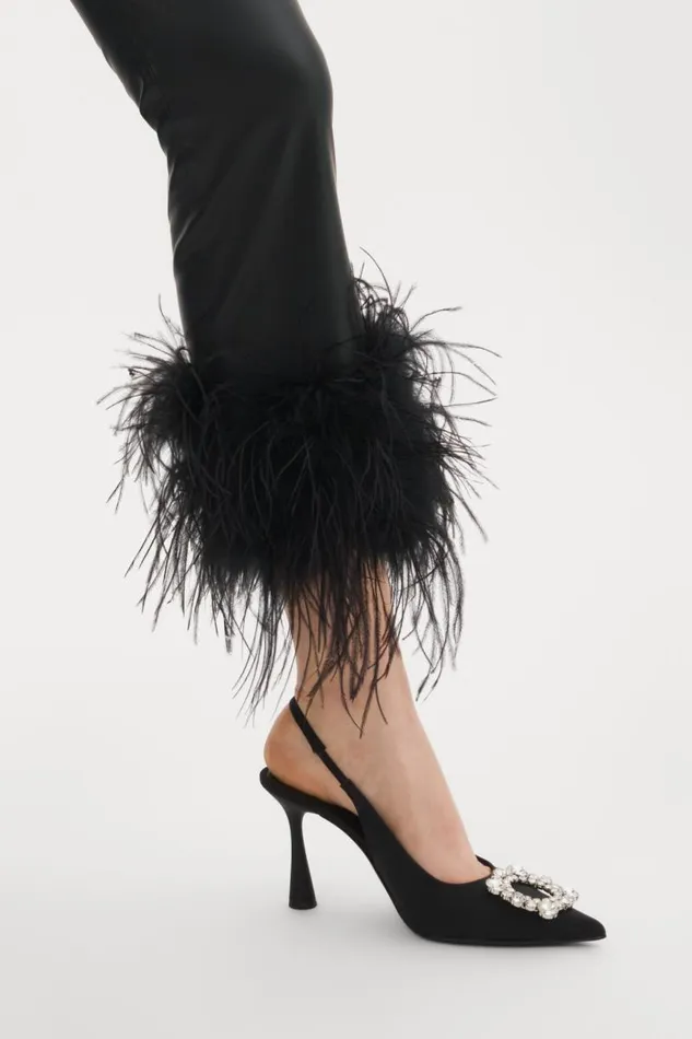 Women PAGETTA Feather Trimmed Trousers Black LAMARQUE Pants and Shorts Women PAGETTA Feather Trimmed Trousers Black LAMARQUE Pants and Shorts