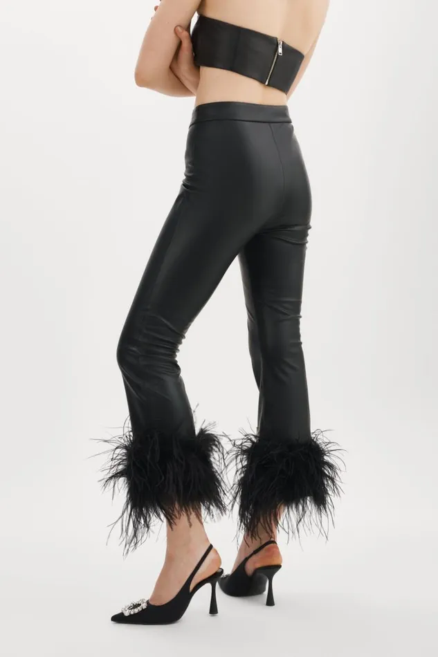 Women PAGETTA Feather Trimmed Trousers Black LAMARQUE Pants and Shorts Women PAGETTA Feather Trimmed Trousers Black LAMARQUE Pants and Shorts