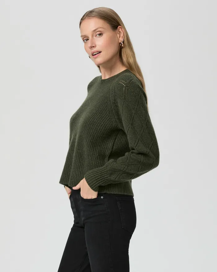 Women PAIGE Monserrat Sweater 8211 Olive Night Cashmere Sweaters and Sweatshirts