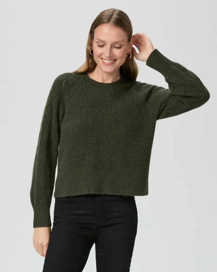 Women PAIGE Monserrat Sweater 8211 Olive Night Cashmere Sweaters and Sweatshirts