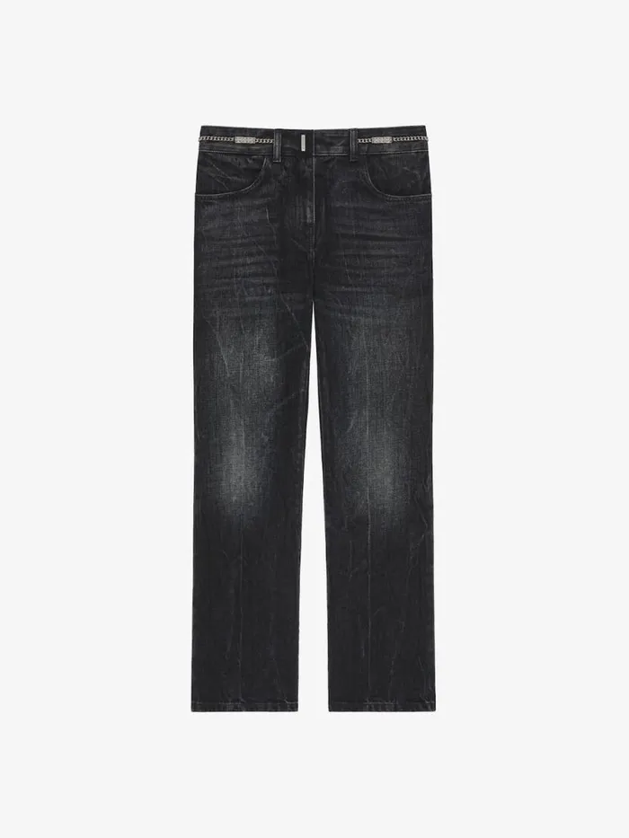 Women Pants and Shorts Givenchy Boot Cut Pants In Denim With Chains Detail Black