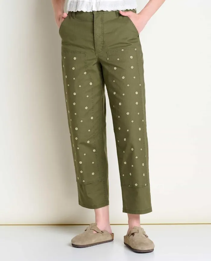 Women Pants Toad and Co Juniper Utility Pant Olive Flower Embroidery