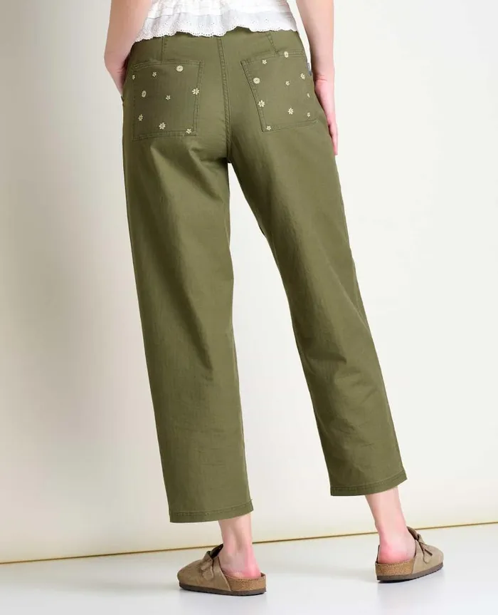 Women Pants Toad and Co Juniper Utility Pant Olive Flower Embroidery
