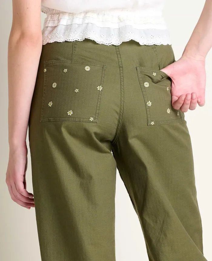 Women Pants Toad and Co Juniper Utility Pant Olive Flower Embroidery