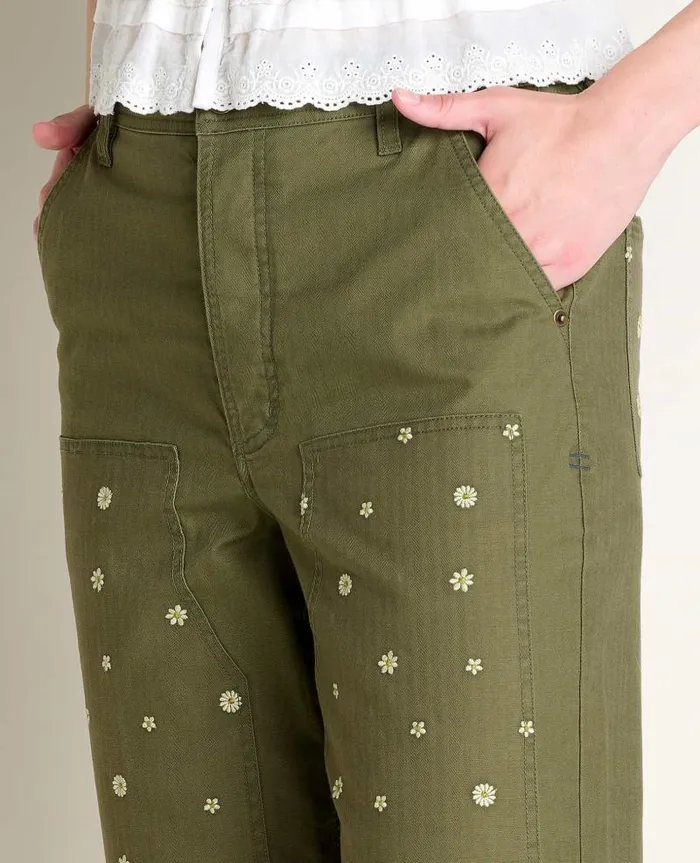 Women Pants Toad and Co Juniper Utility Pant Olive Flower Embroidery